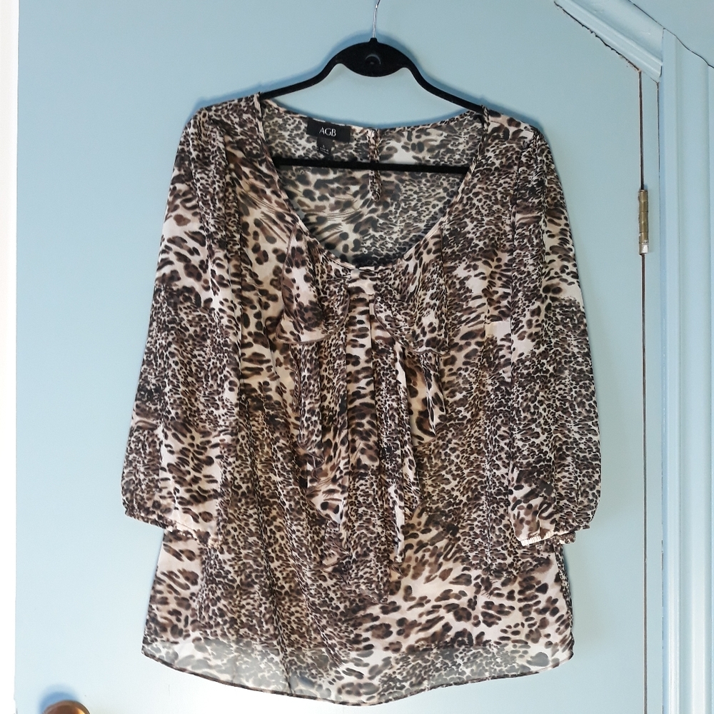 Kitten Bow Sheer Leopard Print Top